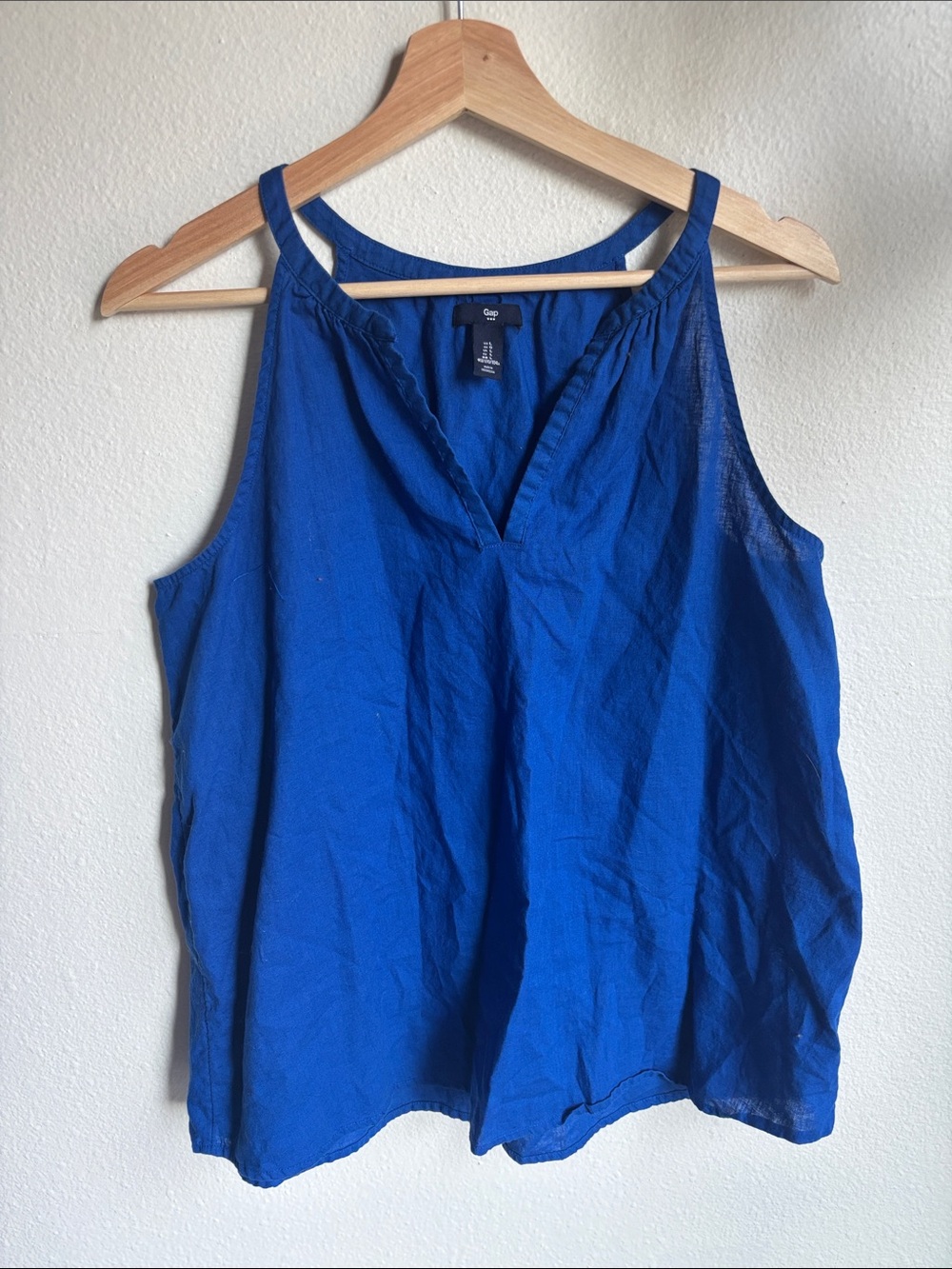 Gap Women’s Royal Blue Sleeveless V-Neck Linen breezy  Halter Tank Top Large